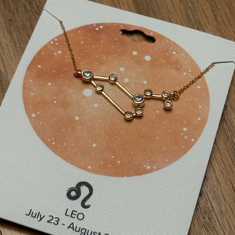 Leo Star Sign/Horoscope Necklace CZ - 14K Gold/Brass - Leo Jul23-Aug22 - Picture 3 of 6